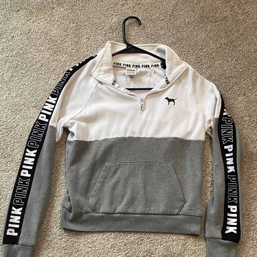 PINK Victoria's Secret White and Gray Cowl Neck Sweater